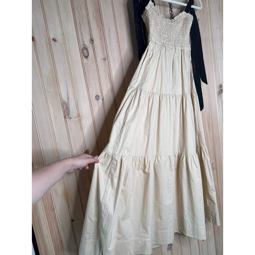 NWT Lulus Bembe Beige Tie-Strap Tiered Maxi Dress Coquette Holiday Resort Sz S - Picture 4 of 8